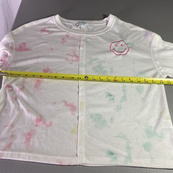 JORDANN Oversized Tie Dye Smiley Face Pullover Long Sleeve Womens M White Pink - Picture 4 of 8